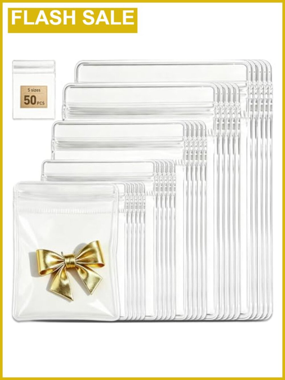 50 Clear PVC Resealable Jewelry Storage Bags with Zipper, Anti-Tarnish Pouches